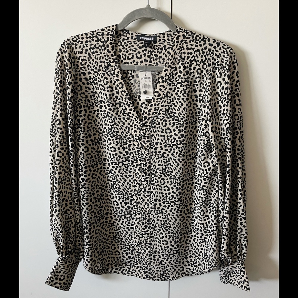 Express Black and White Leopard Print Blouse